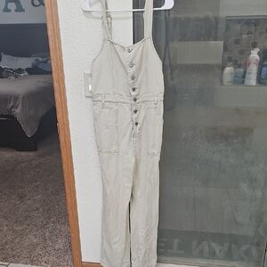 0Light Beige Button-Front Overalls